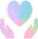Rainbow heart with helping hands icon.